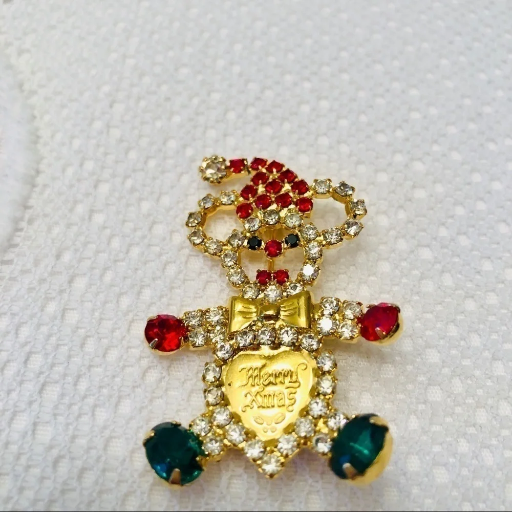 Christmas Brooch Bundle FIVE Gold Red Green Bell Tree Holiday Pins